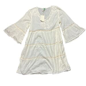 Anthropologie Dolma Tiered Embroidered Boho Dress Bell Sleeves Cottage O/S